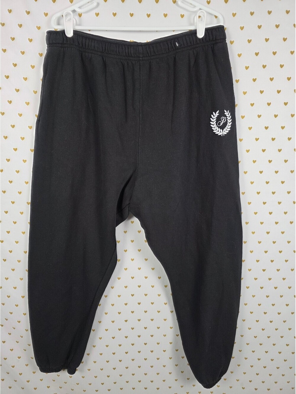 PINK Victoria's Secret Black Track Joggers with White Crest